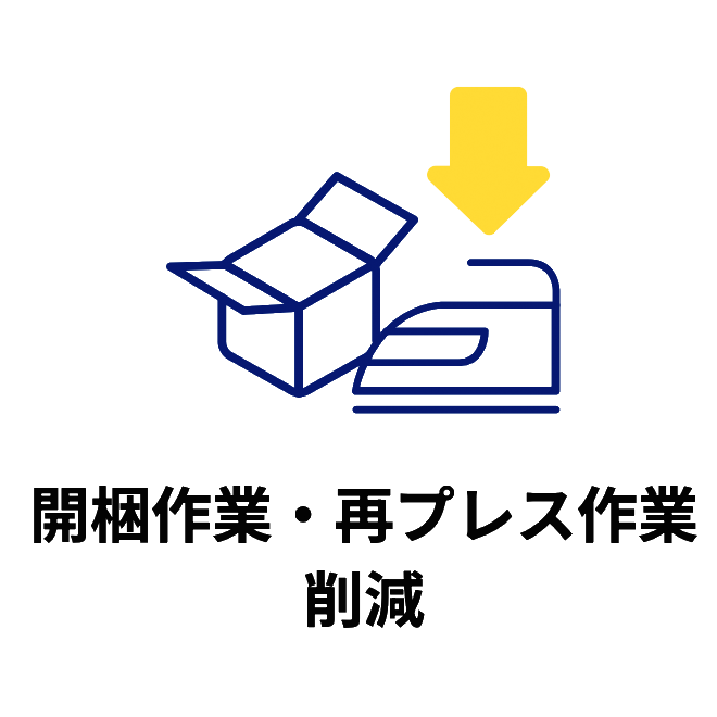 開梱作業・再プレス作業削減